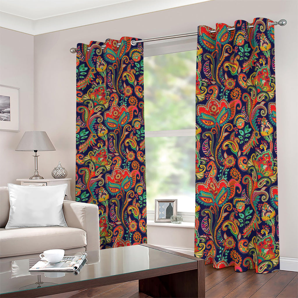 Indian Paisley Pattern Print Blackout Grommet Curtains