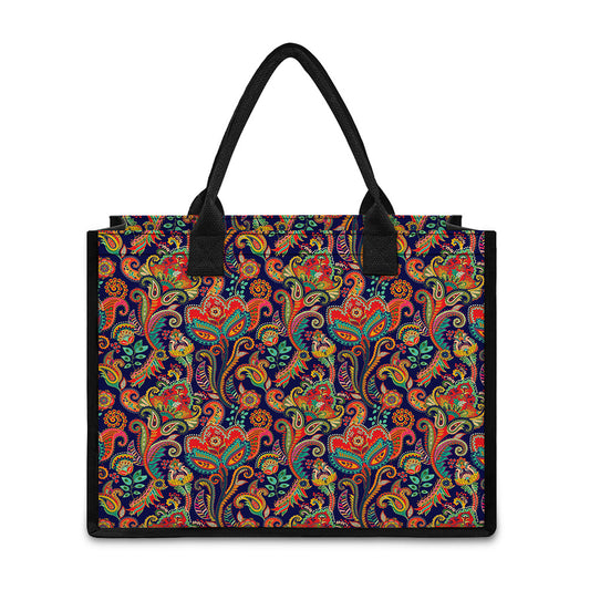 Indian Paisley Pattern Print Canvas Tote Bag
