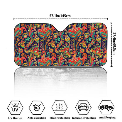 Indian Paisley Pattern Print Car Windshield Sun Shade