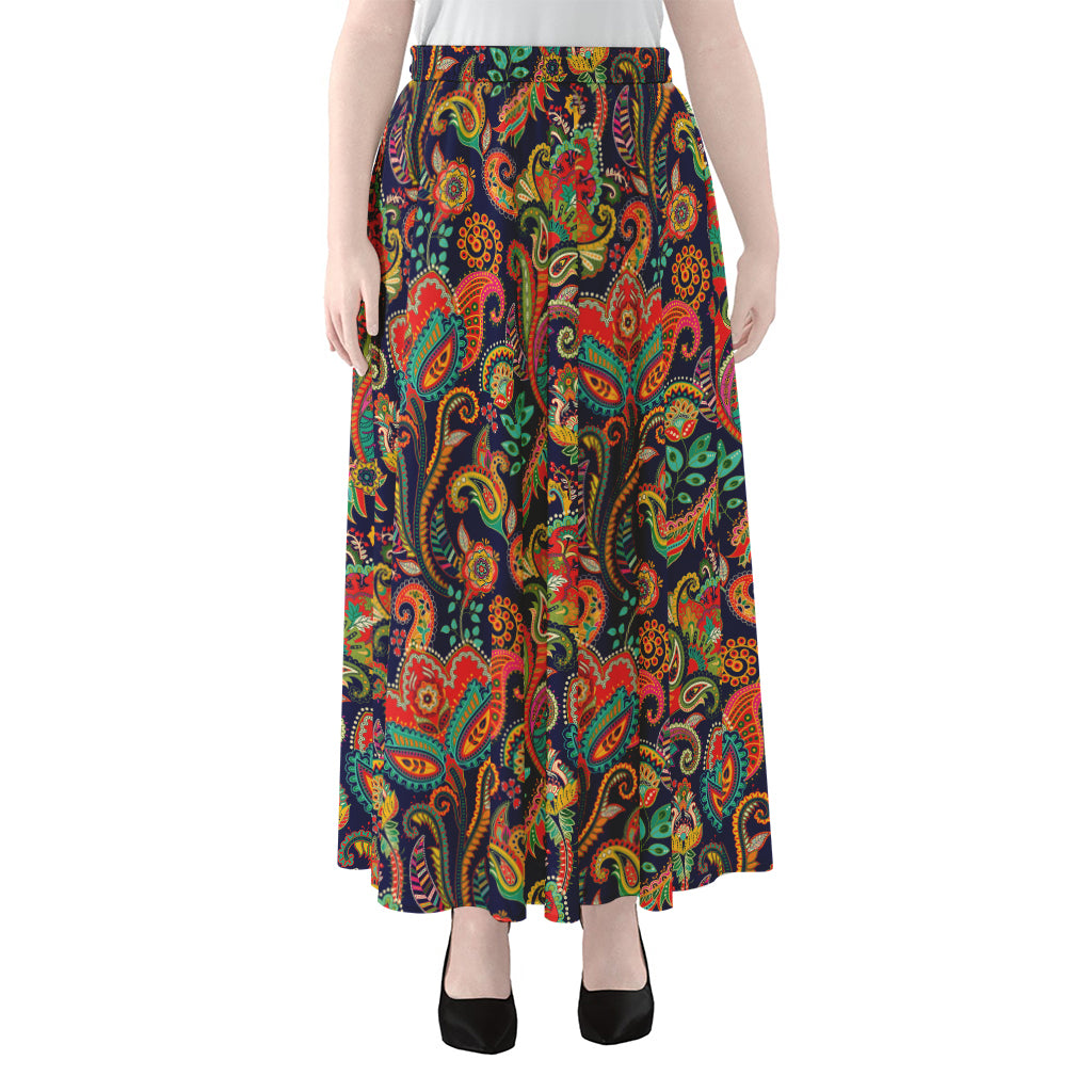 Indian Paisley Pattern Print Chiffon Maxi Skirt