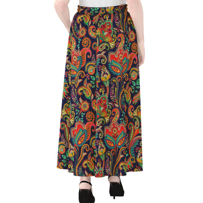 Indian Paisley Pattern Print Chiffon Maxi Skirt