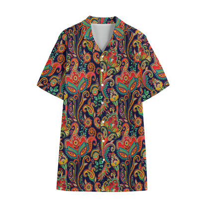 Indian Paisley Pattern Print Cotton Hawaiian Shirt