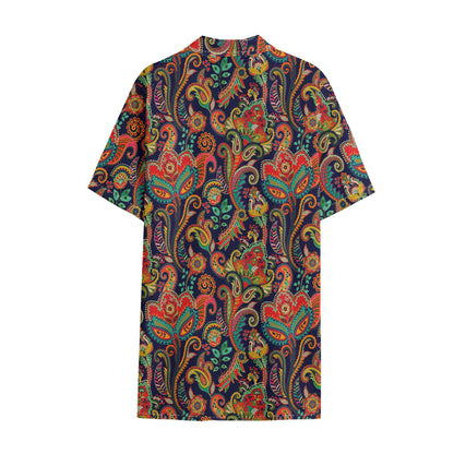 Indian Paisley Pattern Print Cotton Hawaiian Shirt