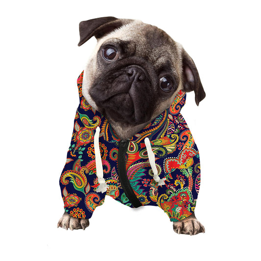 Indian Paisley Pattern Print Dog Zip Up Hoodie