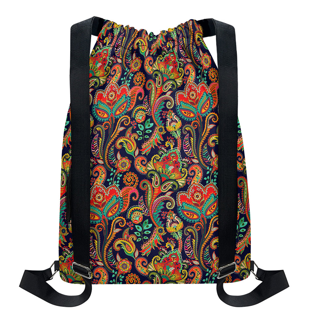 Indian Paisley Pattern Print Drawstring Backpack