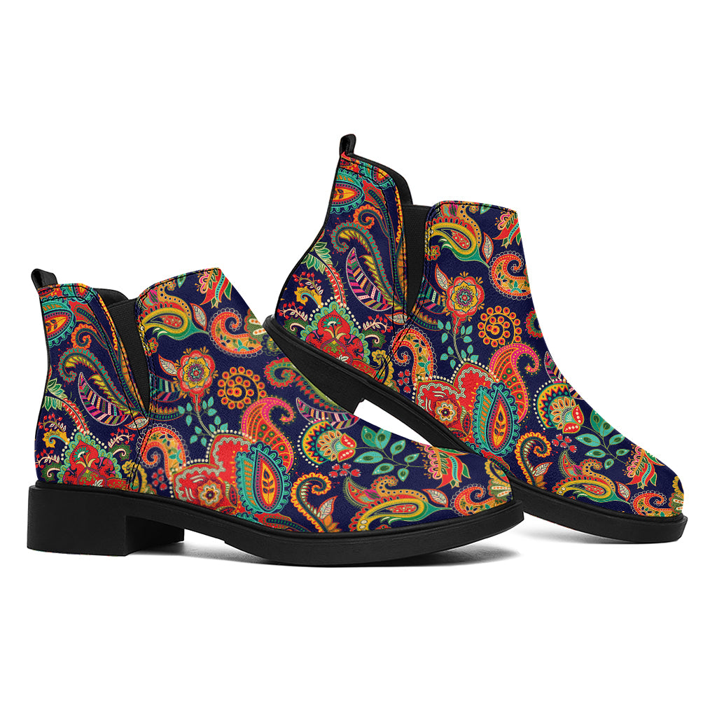 Indian Paisley Pattern Print Flat Ankle Boots