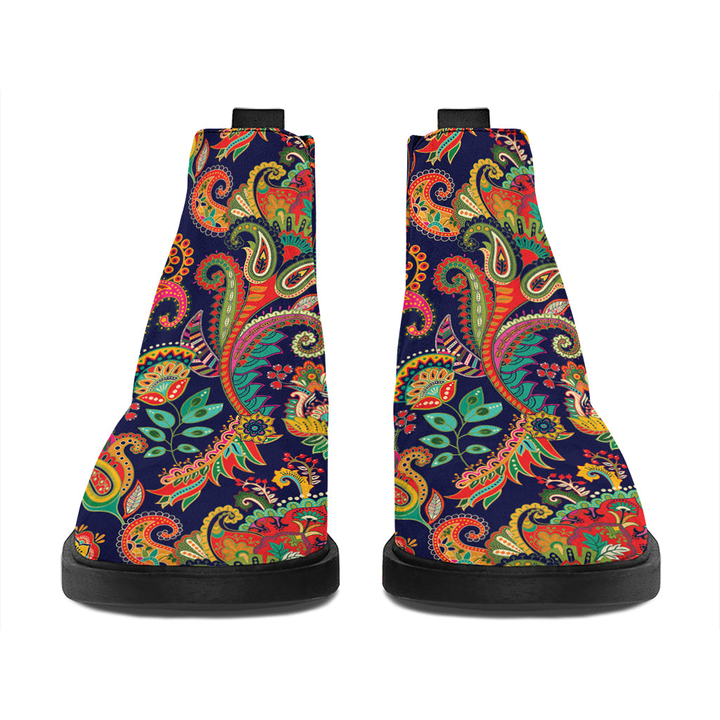 Indian Paisley Pattern Print Flat Ankle Boots