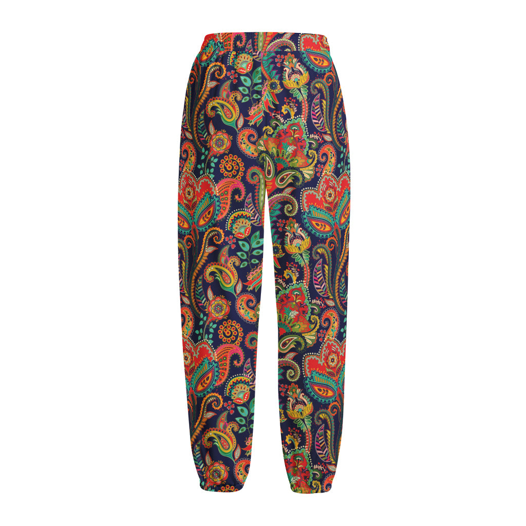 Indian Paisley Pattern Print Fleece Lined Knit Pants