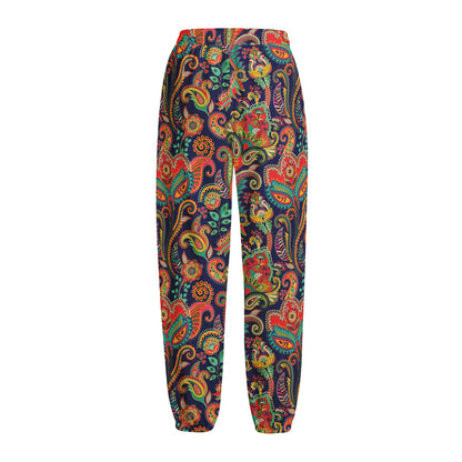 Indian Paisley Pattern Print Fleece Lined Knit Pants