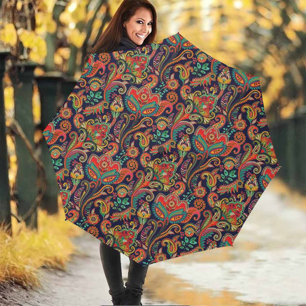 Indian Paisley Pattern Print Foldable Umbrella