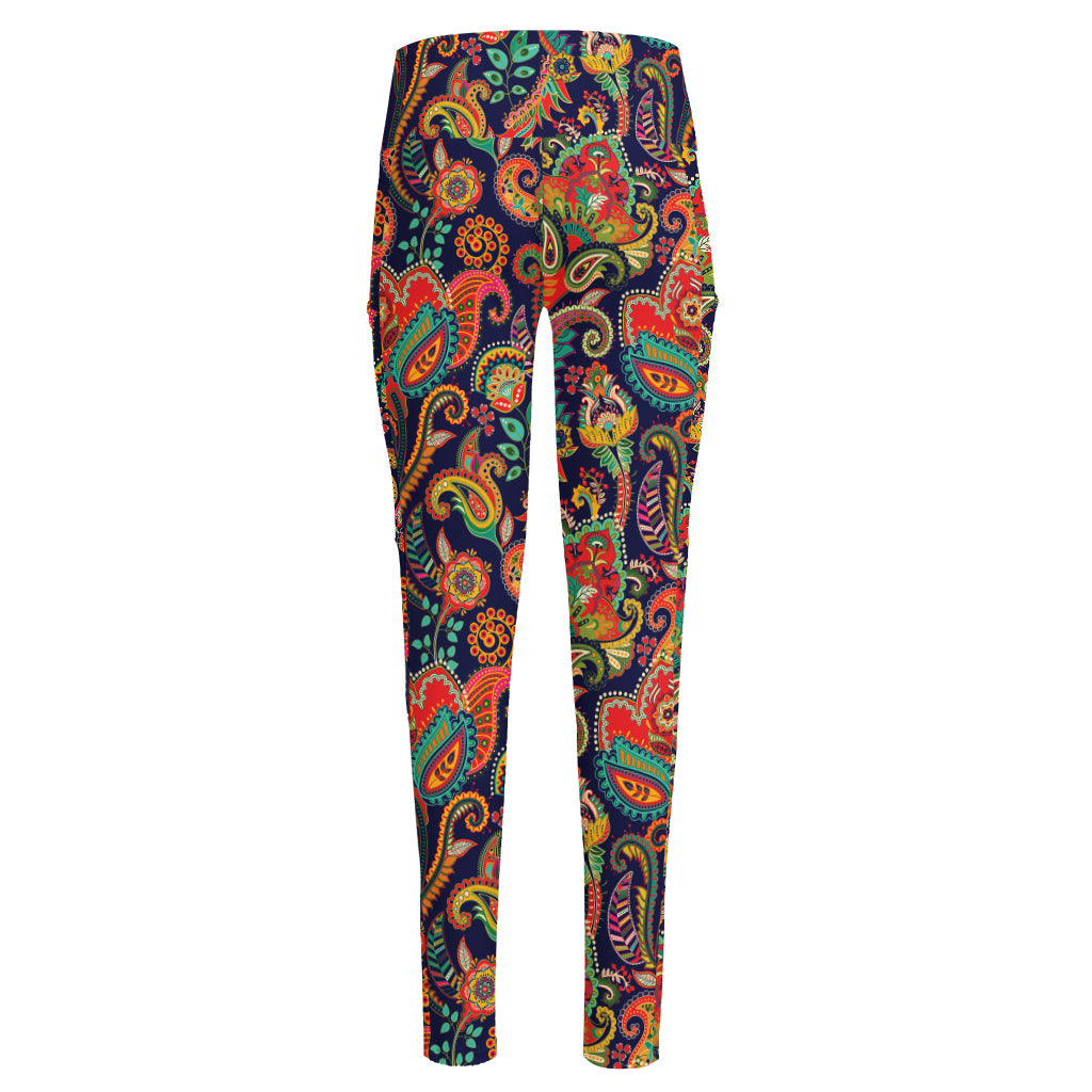 Indian Paisley Pattern Print High-Waisted Pocket Leggings