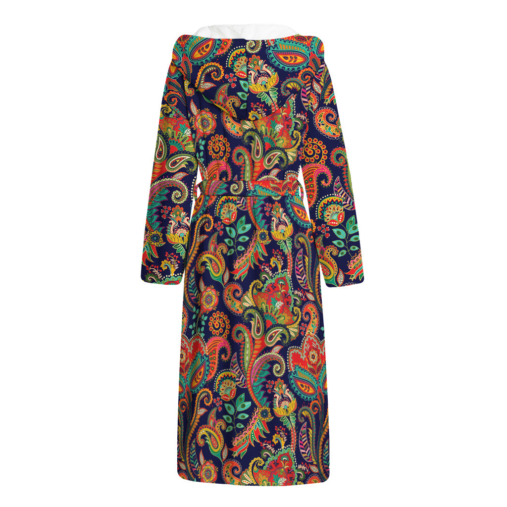 Indian Paisley Pattern Print Hooded Bathrobe
