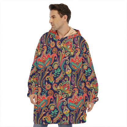 Indian Paisley Pattern Print Hoodie Blanket
