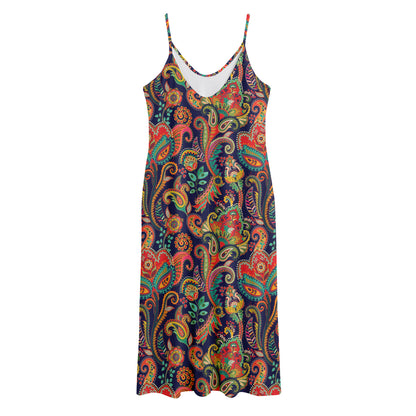 Indian Paisley Pattern Print Jersey Midi Cami Dress