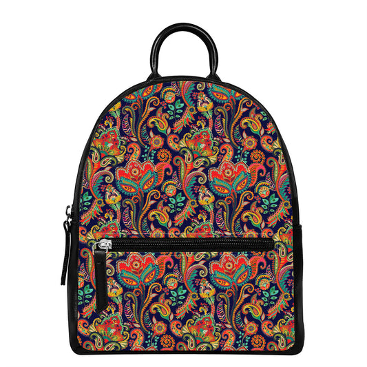 Indian Paisley Pattern Print Leather Backpack