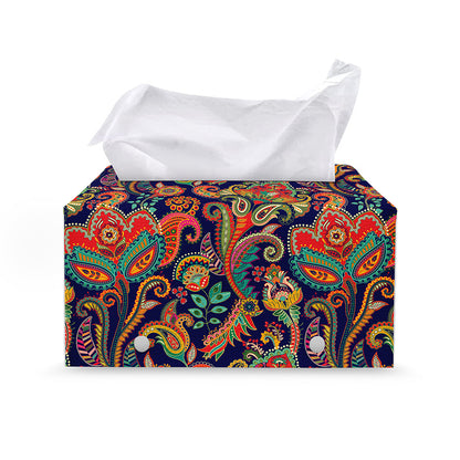 Indian Paisley Pattern Print Leather Tissue Box Cover
