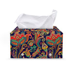 Indian Paisley Pattern Print Leather Tissue Box Cover