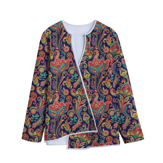 Indian Paisley Pattern Print Long Sleeve Short Coat