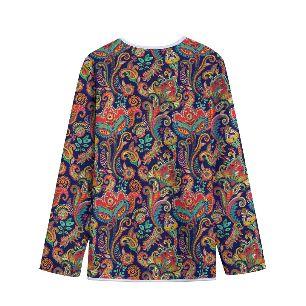 Indian Paisley Pattern Print Long Sleeve Short Coat
