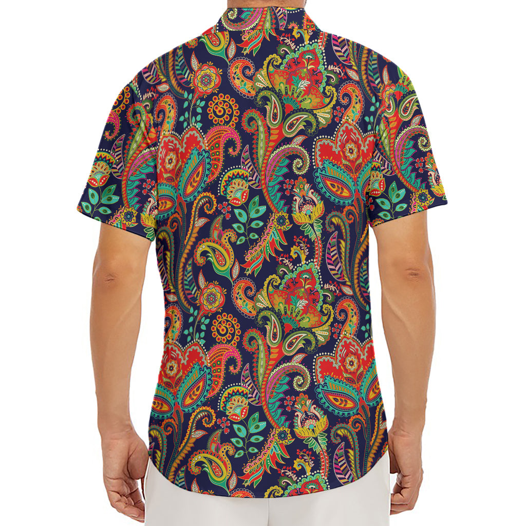 Indian Paisley Pattern Print Men's Deep V-Neck Shirt