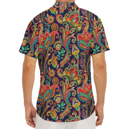 Indian Paisley Pattern Print Men's Deep V-Neck Shirt