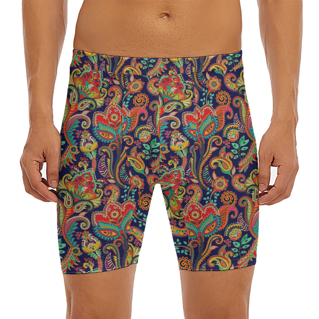 Indian Paisley Pattern Print Men's Long Boxer Briefs