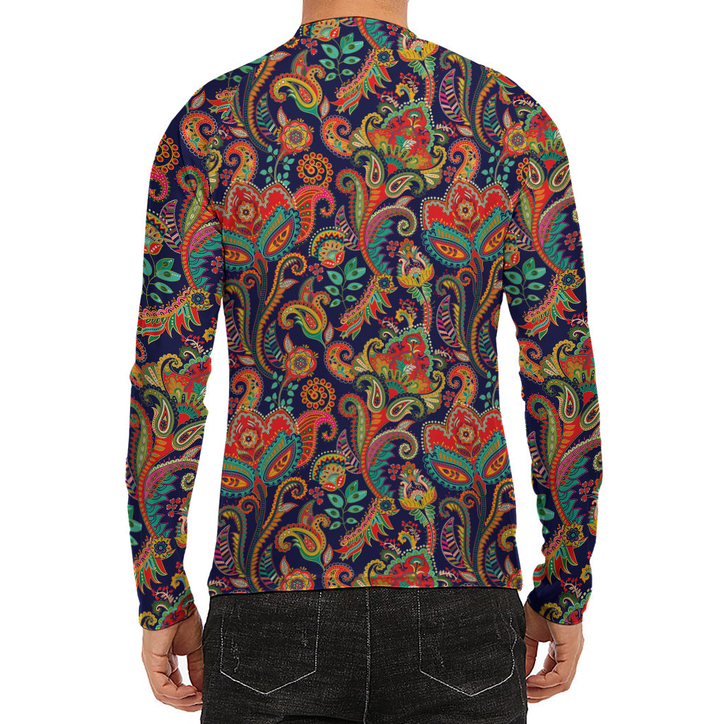 Indian Paisley Pattern Print Men's Long Sleeve Rash Guard