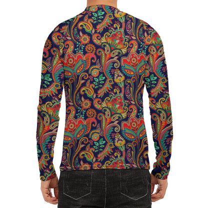 Indian Paisley Pattern Print Men's Long Sleeve Rash Guard