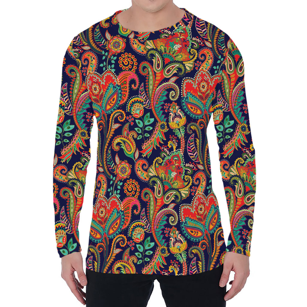 Indian Paisley Pattern Print Men's Long Sleeve T-Shirt