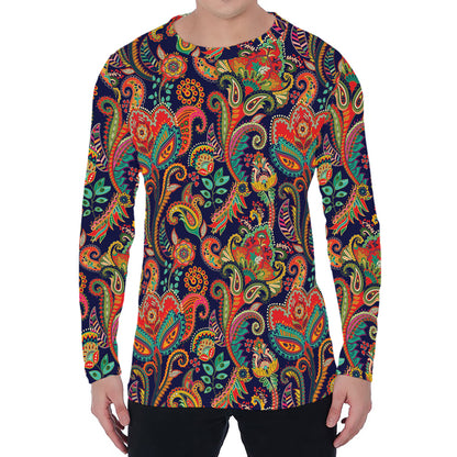 Indian Paisley Pattern Print Men's Long Sleeve T-Shirt