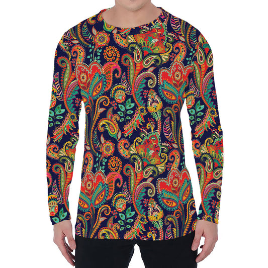 Indian Paisley Pattern Print Men's Long Sleeve T-Shirt