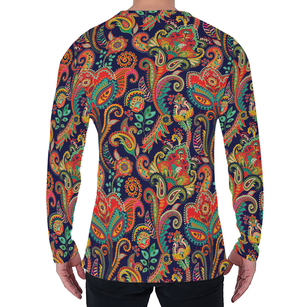 Indian Paisley Pattern Print Men's Long Sleeve T-Shirt