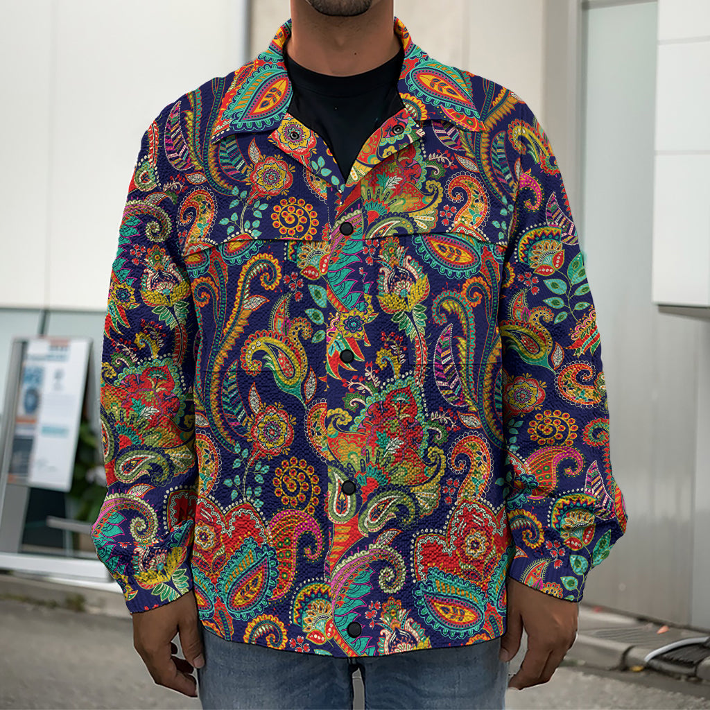 Indian Paisley Pattern Print Men's Shirt Jacket