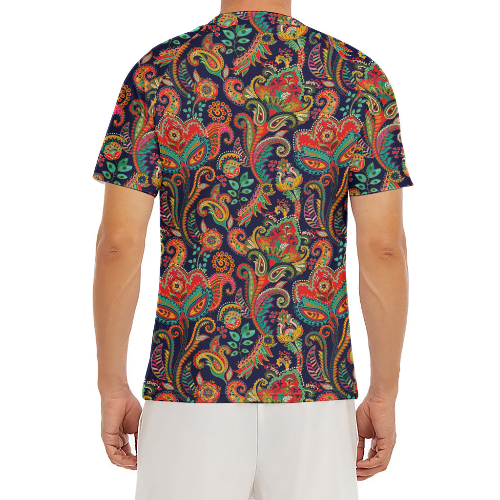 Indian Paisley Pattern Print Men's Short Sleeve Rash Guard