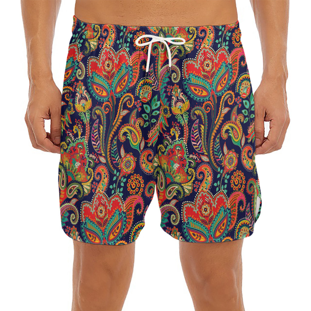 Indian Paisley Pattern Print Men's Split Running Shorts