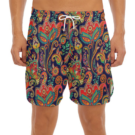 Indian Paisley Pattern Print Men's Split Running Shorts