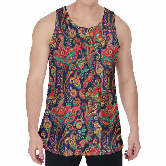 Indian Paisley Pattern Print Men's Velvet Tank Top