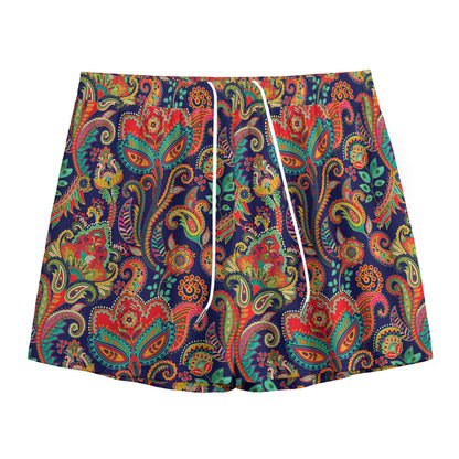 Indian Paisley Pattern Print Mesh Shorts