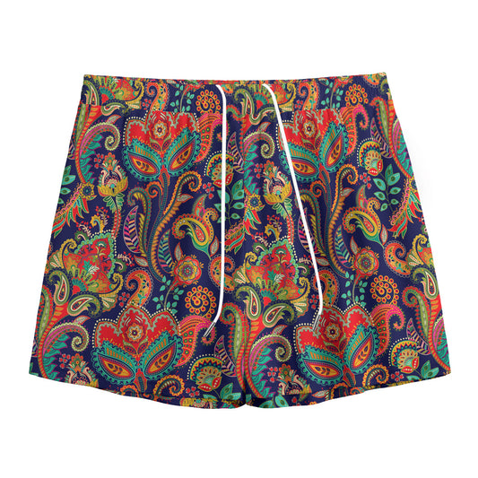 Indian Paisley Pattern Print Mesh Shorts