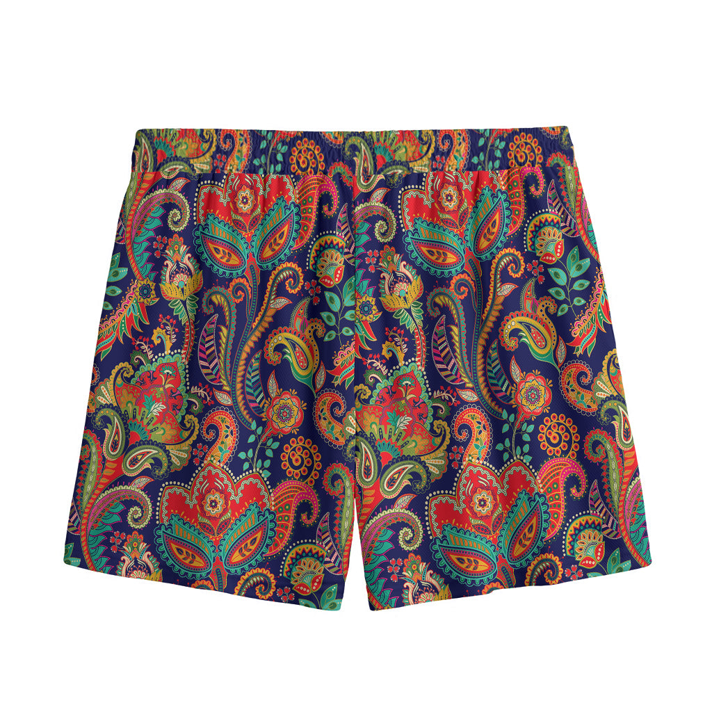 Indian Paisley Pattern Print Mesh Shorts