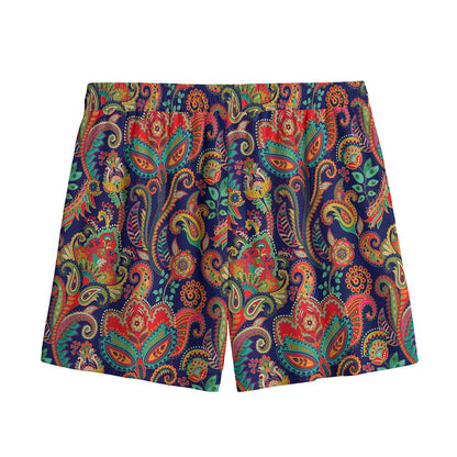 Indian Paisley Pattern Print Mesh Shorts