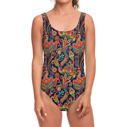 Indian Paisley Pattern Print One Piece Swimsuit