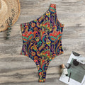 Indian Paisley Pattern Print One Shoulder Bodysuit