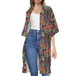 Indian Paisley Pattern Print Open Front Beach Cover Up