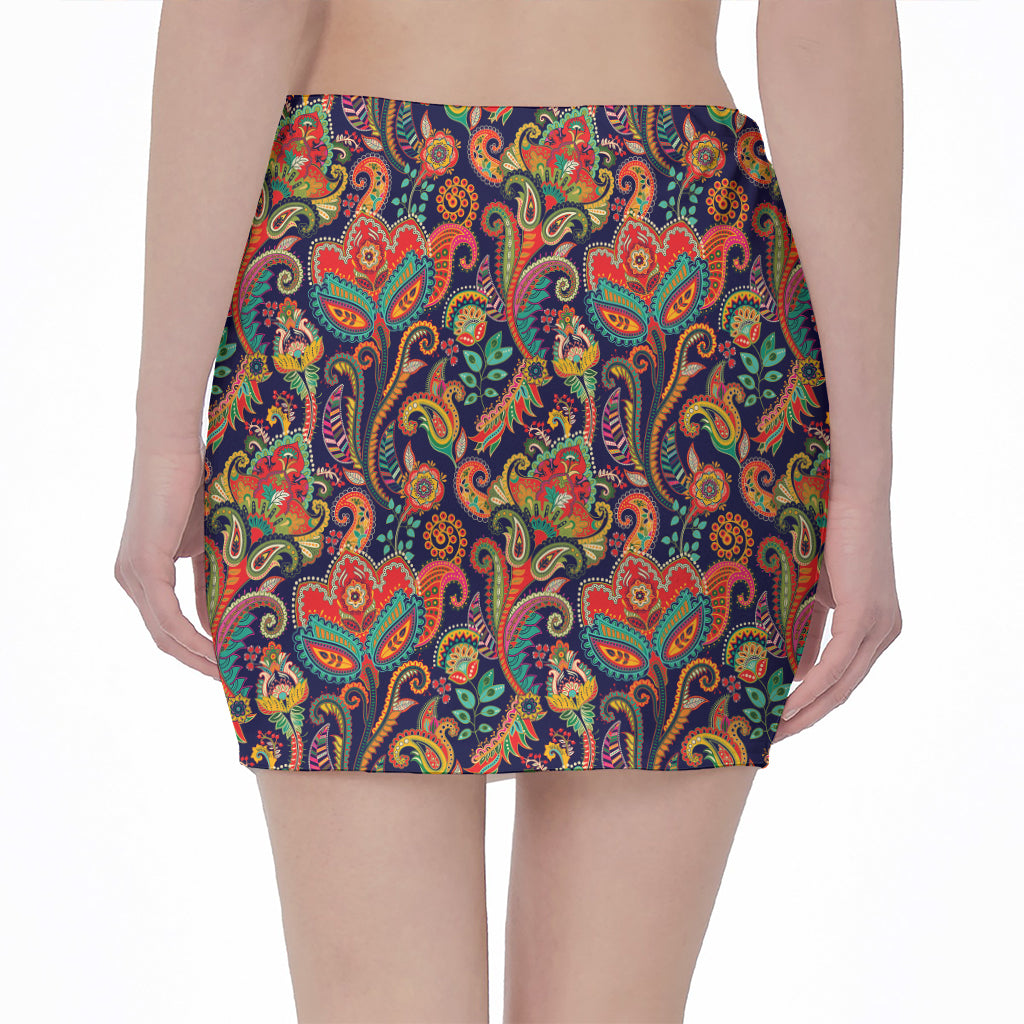 Indian Paisley Pattern Print Pencil Mini Skirt