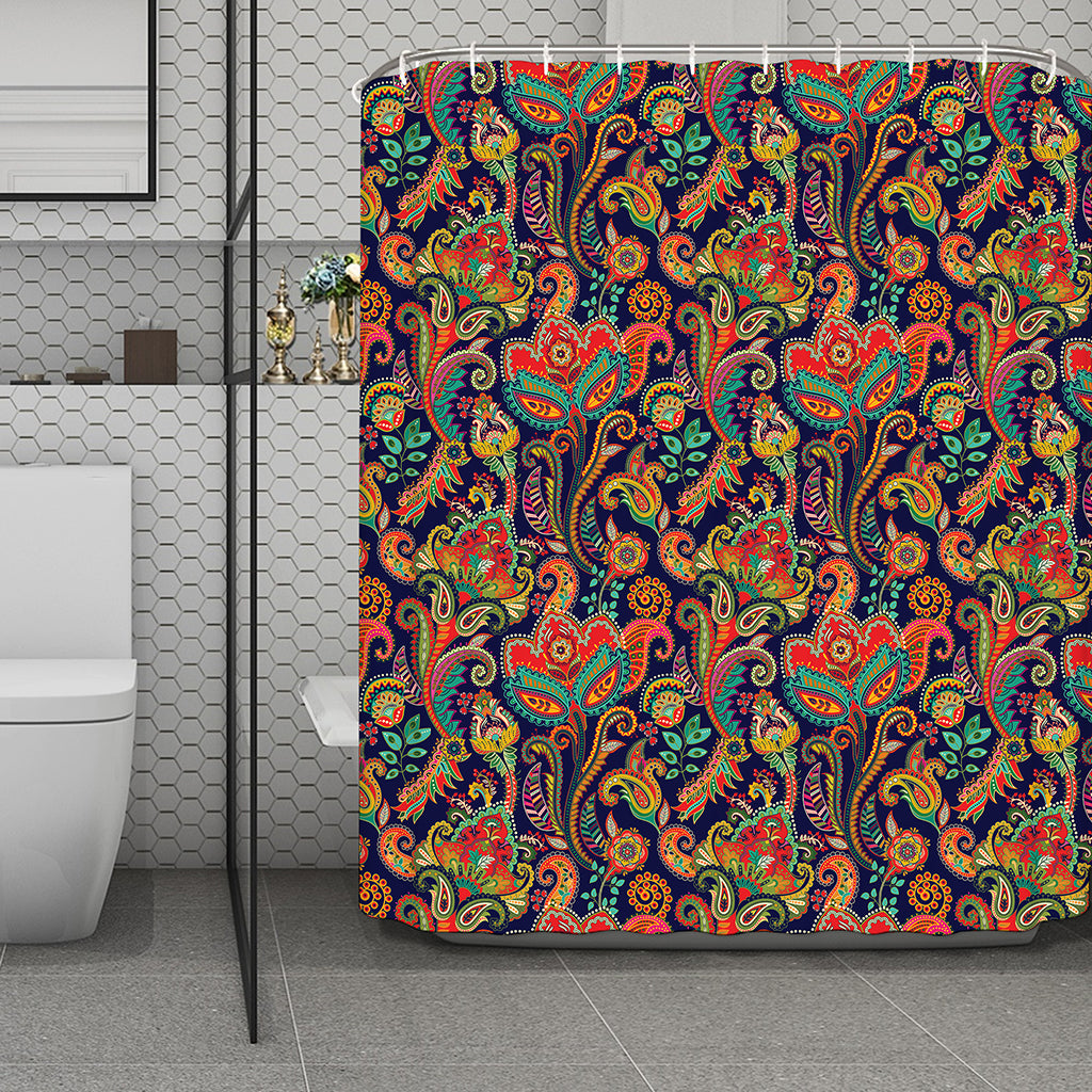 Indian Paisley Pattern Print Polyester Shower Curtain