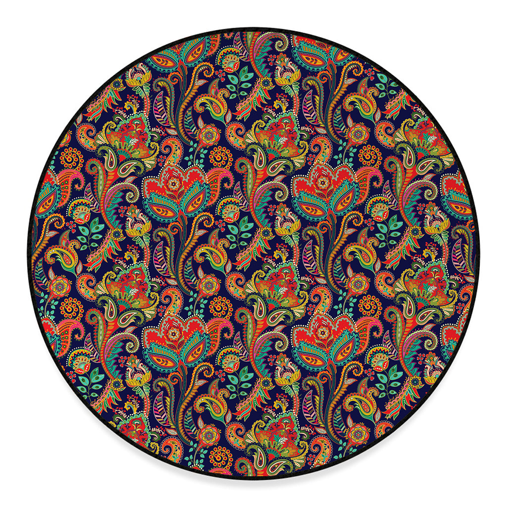 Indian Paisley Pattern Print Round Floor Mat