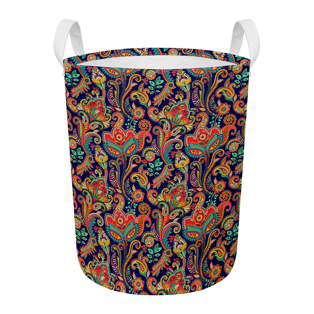 Indian Paisley Pattern Print Round Laundry Basket