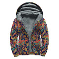 Indian Paisley Pattern Print Sherpa Lined Zip Up Hoodie