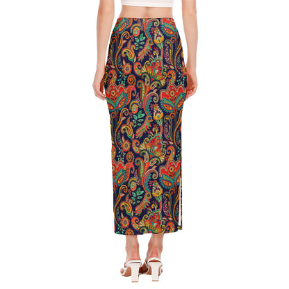 Indian Paisley Pattern Print Side Slit Maxi Skirt